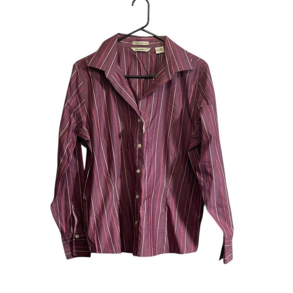 Eddie Bauer Womens Wrinkle Resistant Striped Button Front Shirt sz Large NWT